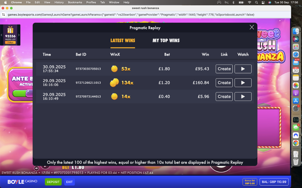 Sweet Rush Bonanza 134x 29.09 Boylesports.png