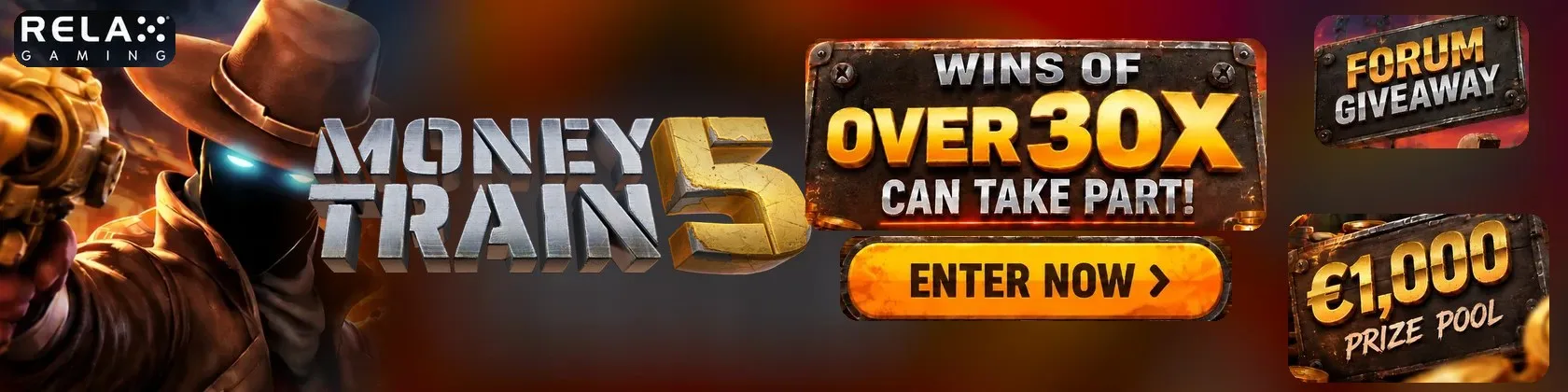 Money Train 5 forum giveaway: wins of over 30x can take part, €1,000 prize pool