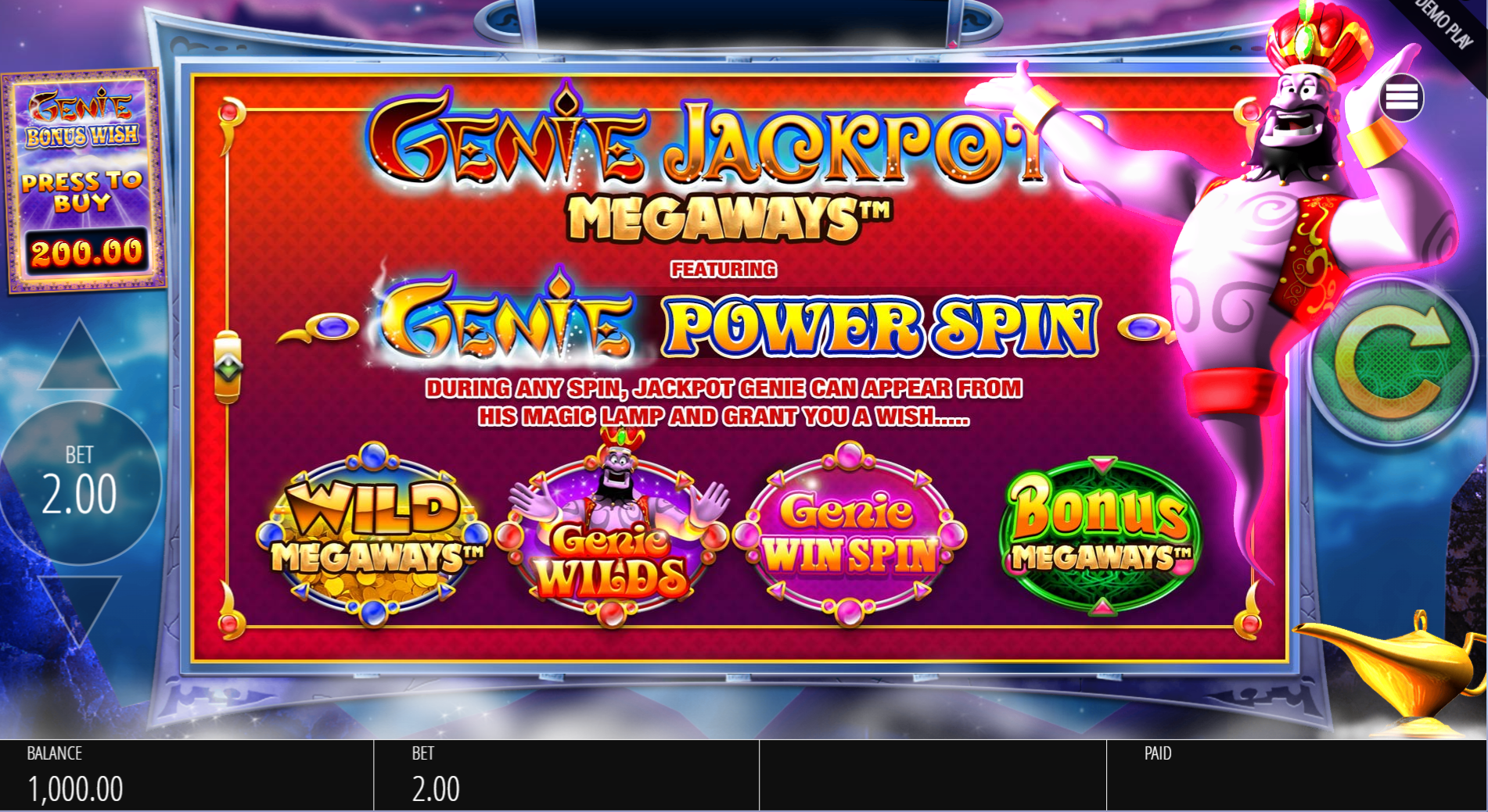 Genie Jackpots Megaways Main Features