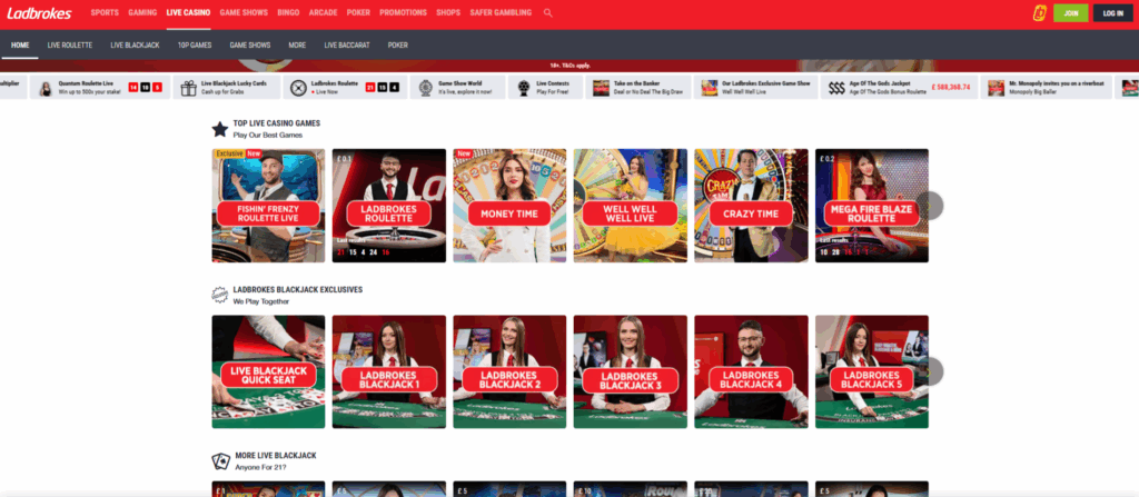 Ladbrokes Live Casino Page