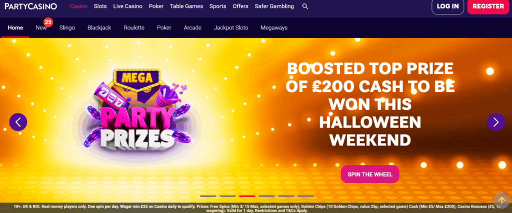 Party Casino homepage updated