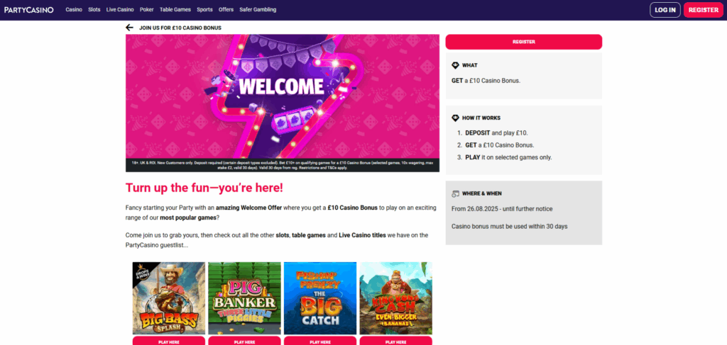 Party Casino Welcome Offer
