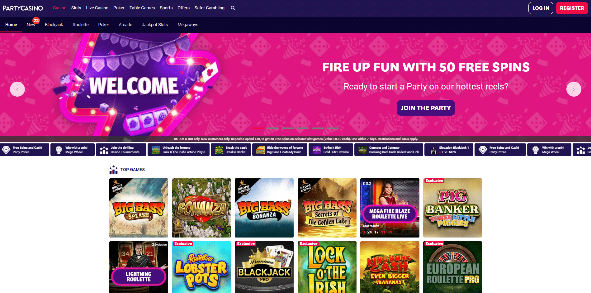 Party Casino Homepage