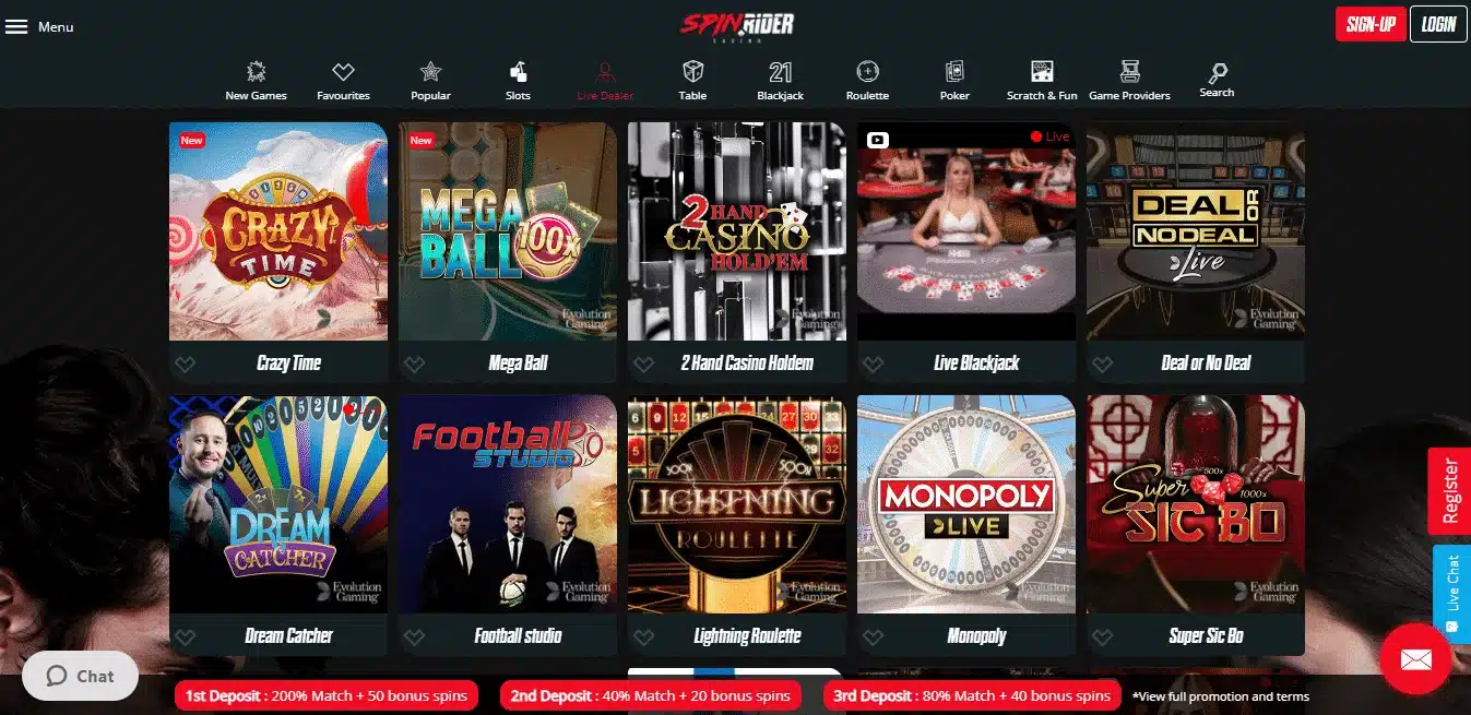 spin rider live casino