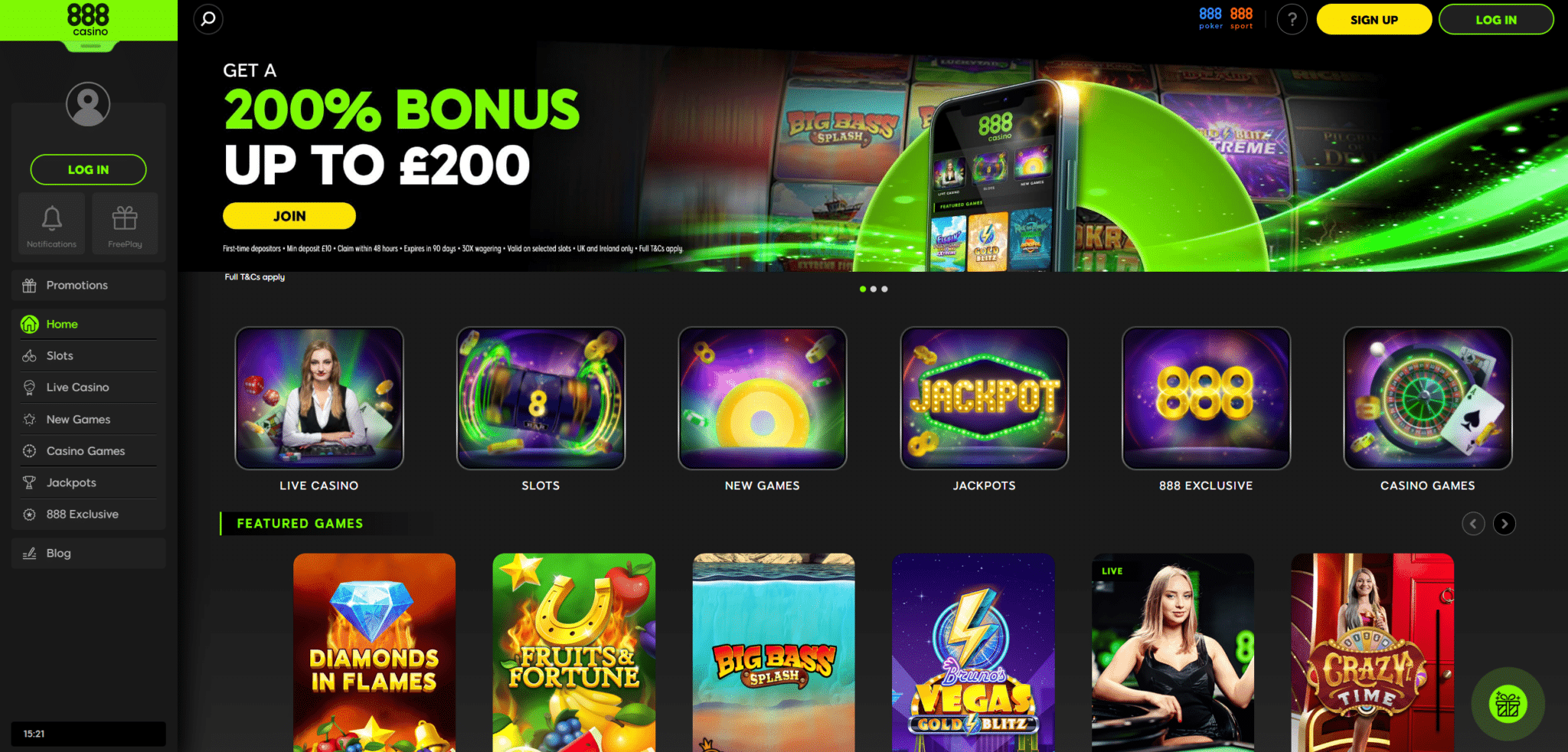 888 casino homepage