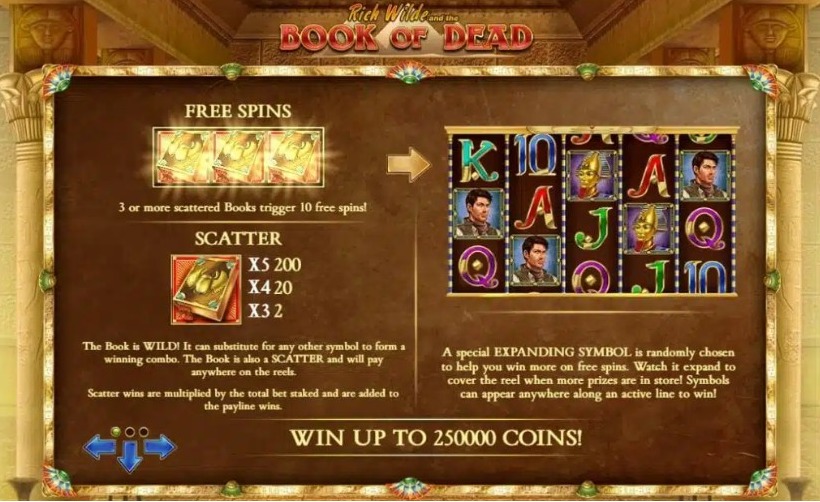 Book of Dead Features and Paytable