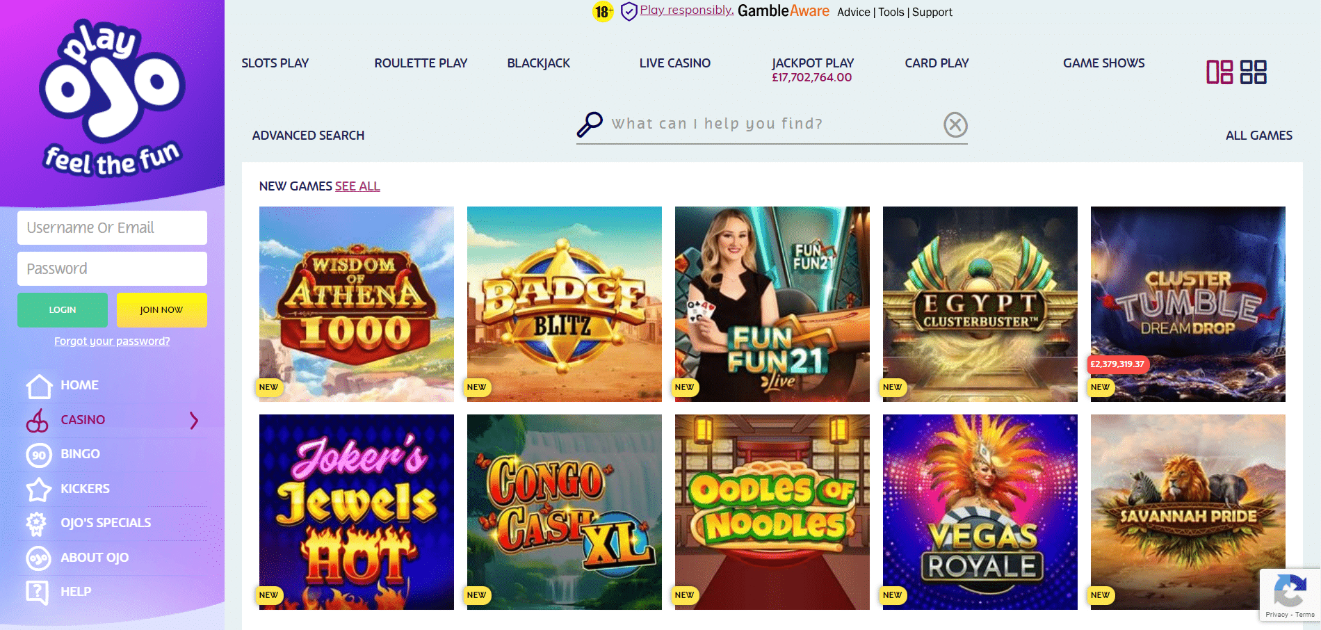 Play Ojo slots