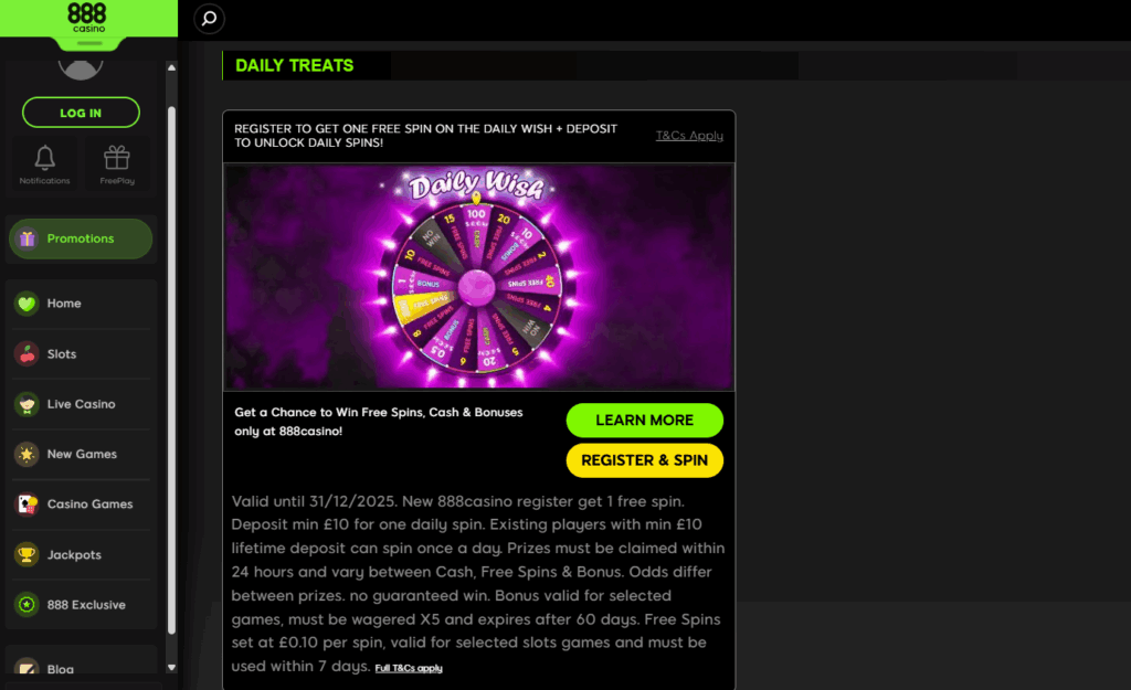 888 Casino updated Promotions