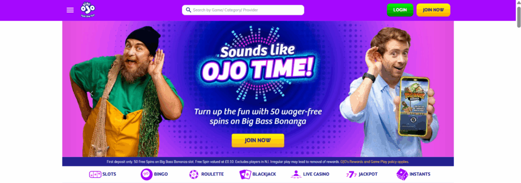 PlayOJO updated homepage