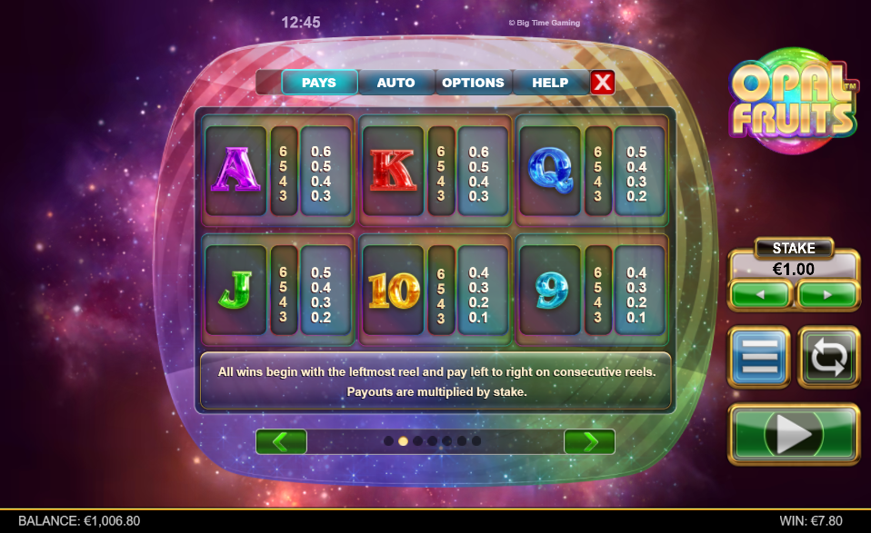 Opal Fruits Pay Table