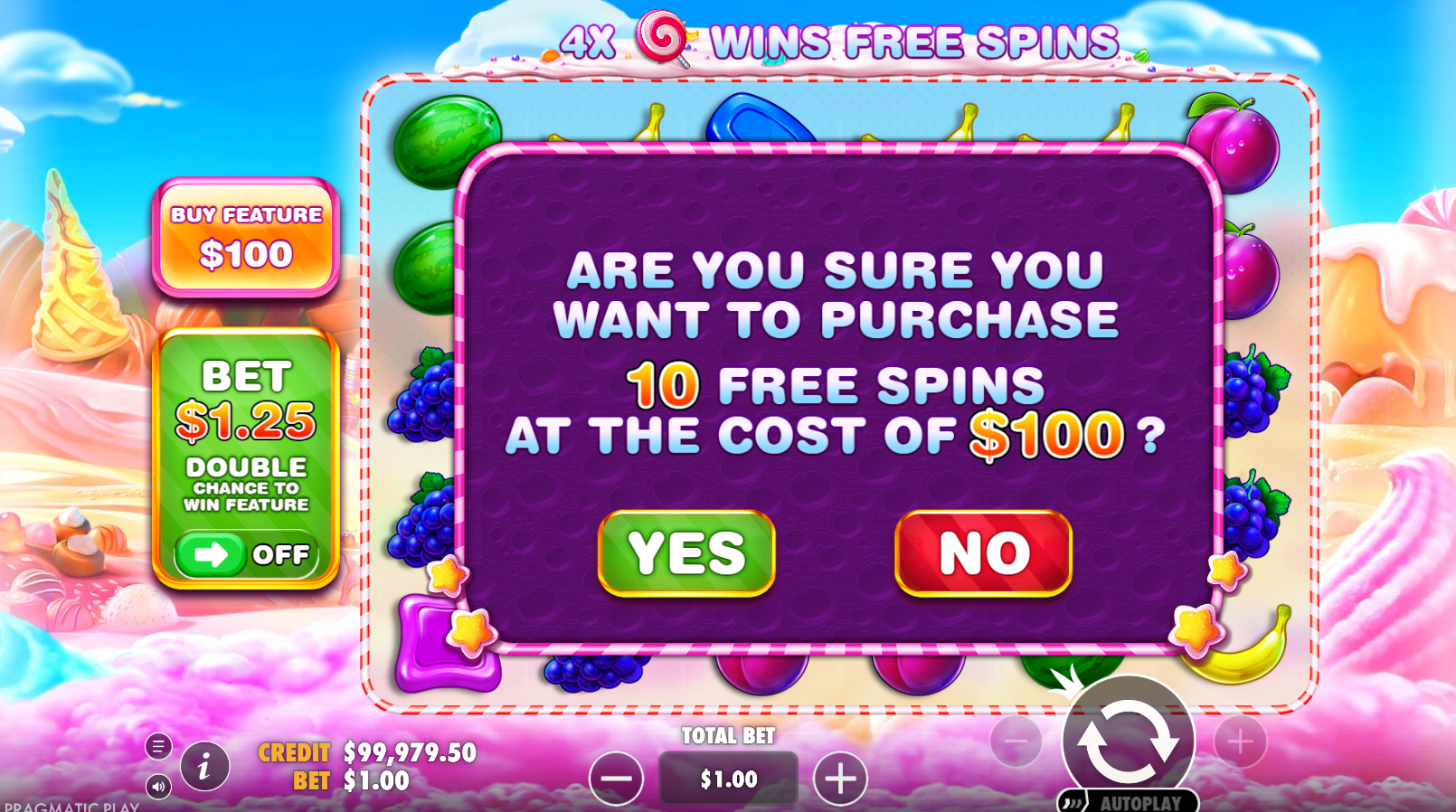 Purchase the Free Spins Mode For 100x Your Bet