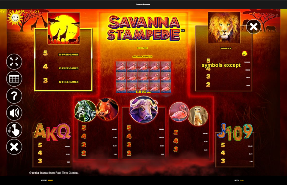 Savanna Stampede Pay Table