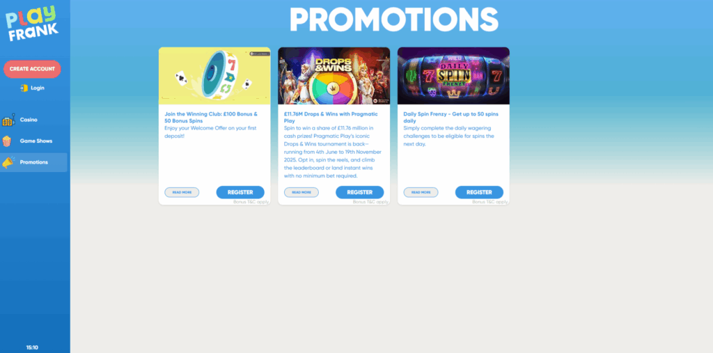 PlayFrank Promotions Page