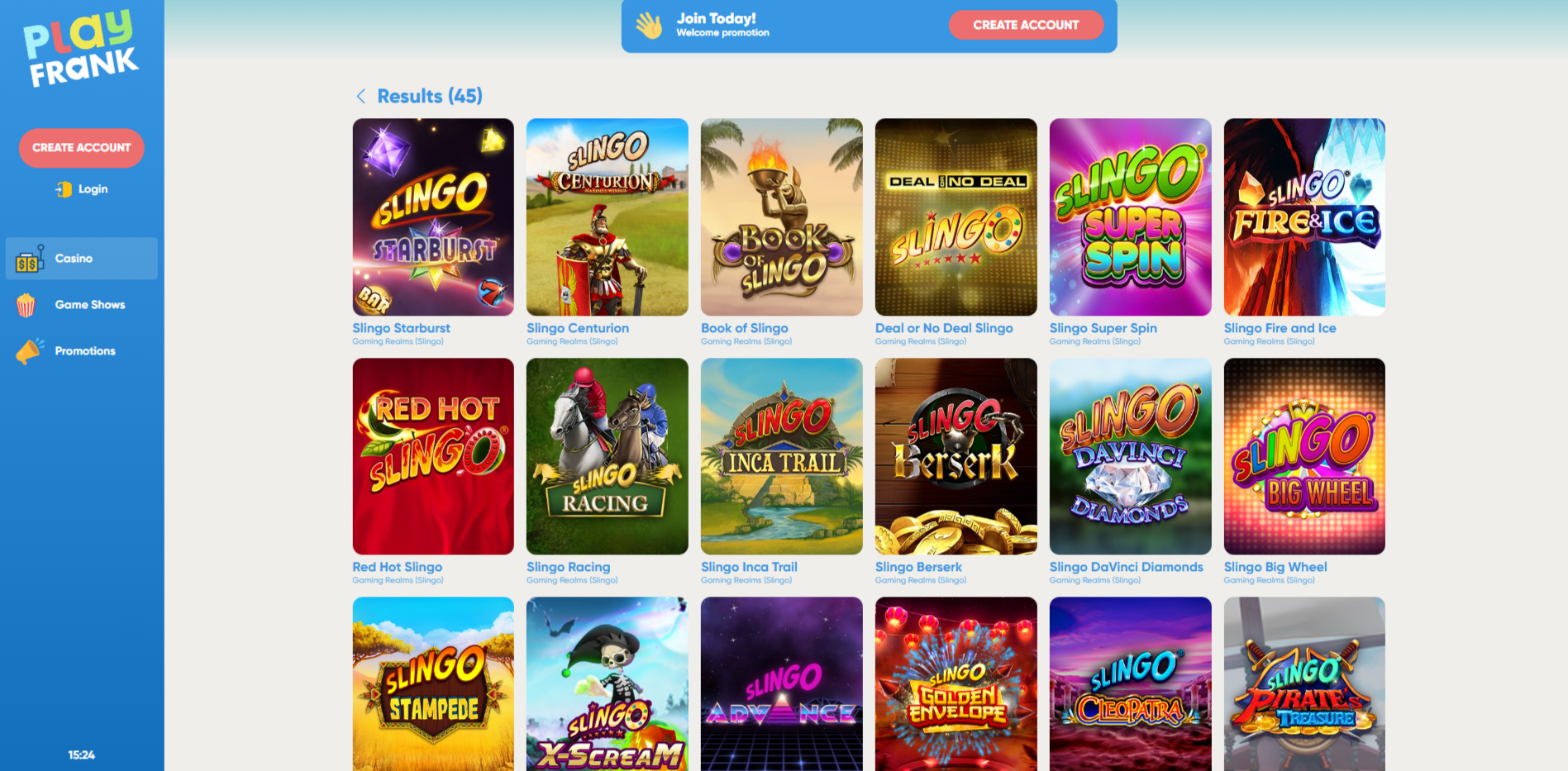 PlayFrank Slingo Page