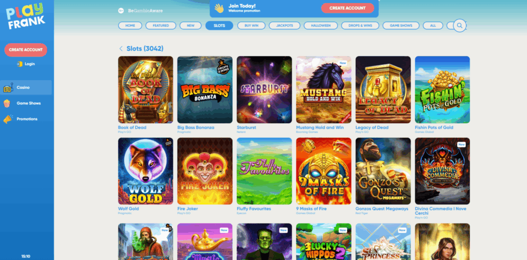 PlayFrank Slots Page