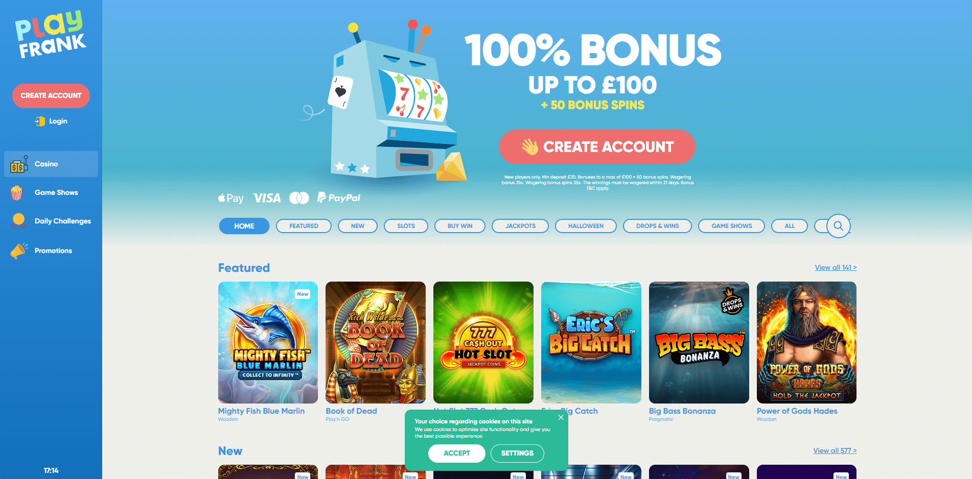 playfrank casino homepage