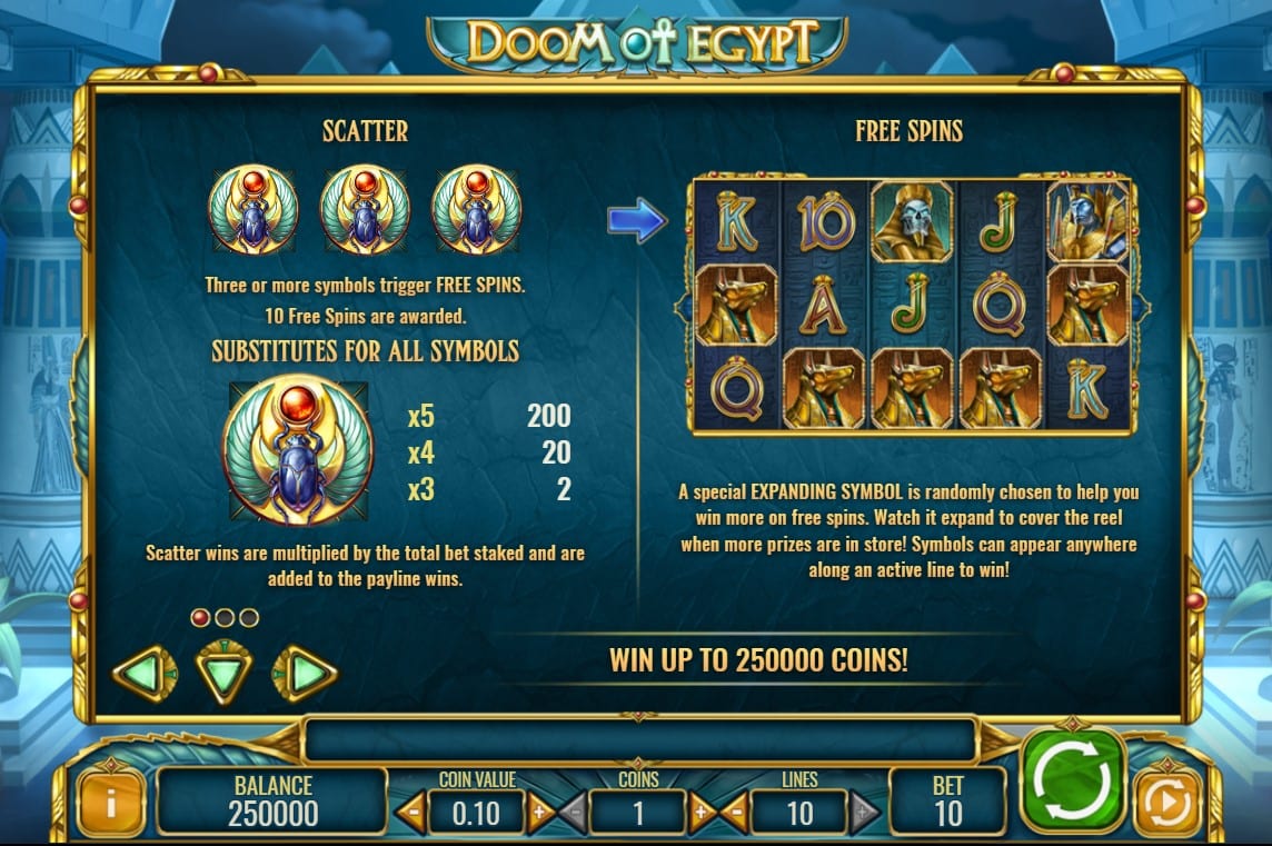 Doom of Egypt Slot Symbols