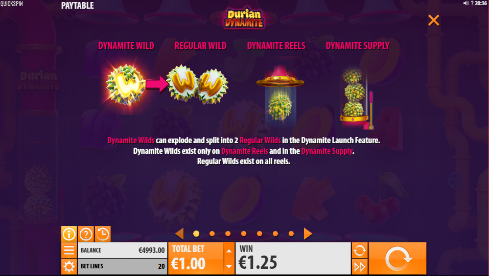 Durian Dynamite Paytable
