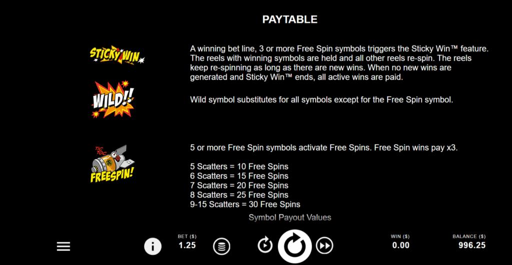 Jack Hammer PayTable