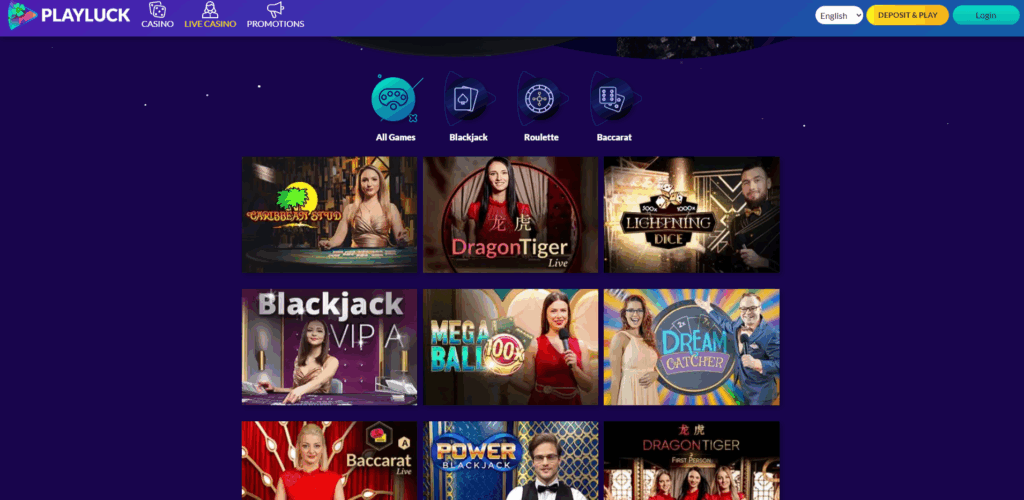 PlayLuck Live Casino Page