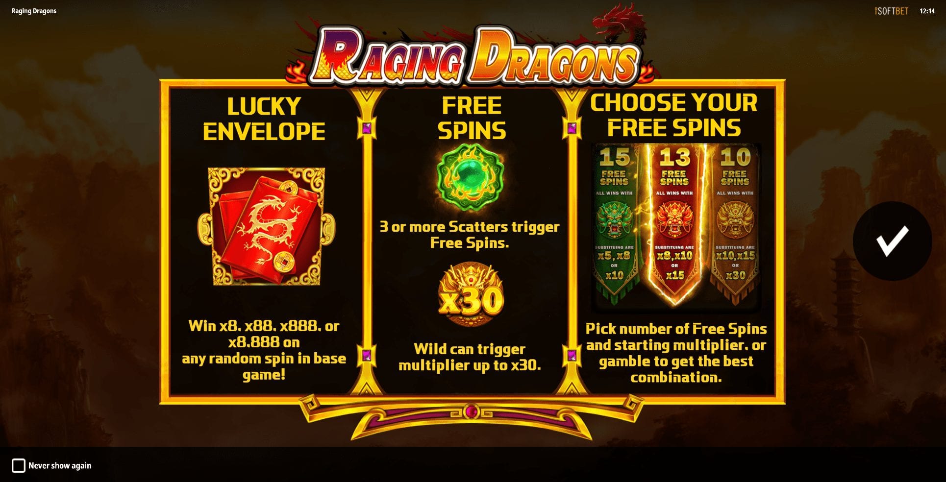 Raging Dragons Slot Paytable