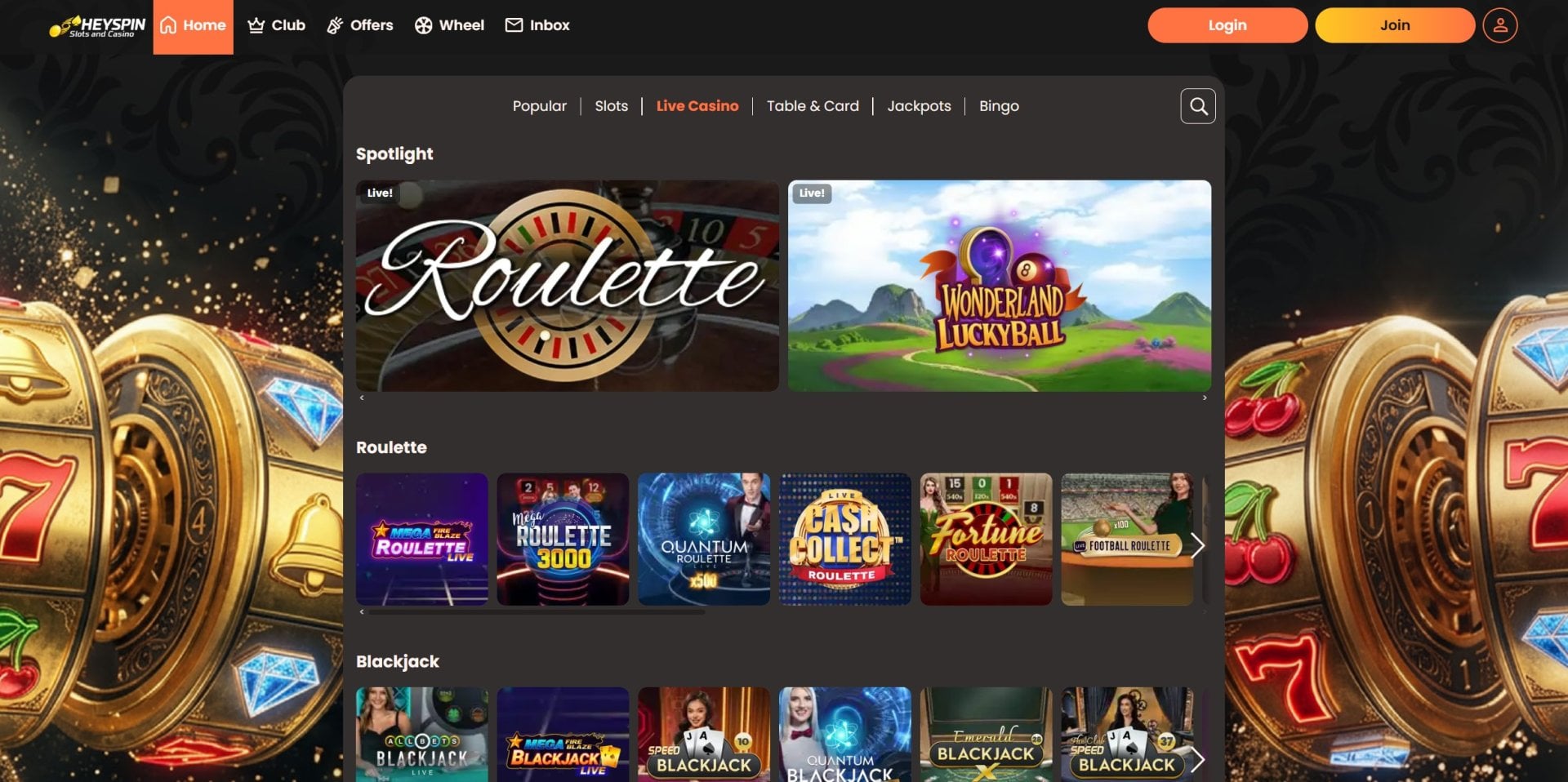HeySpin Live Casino