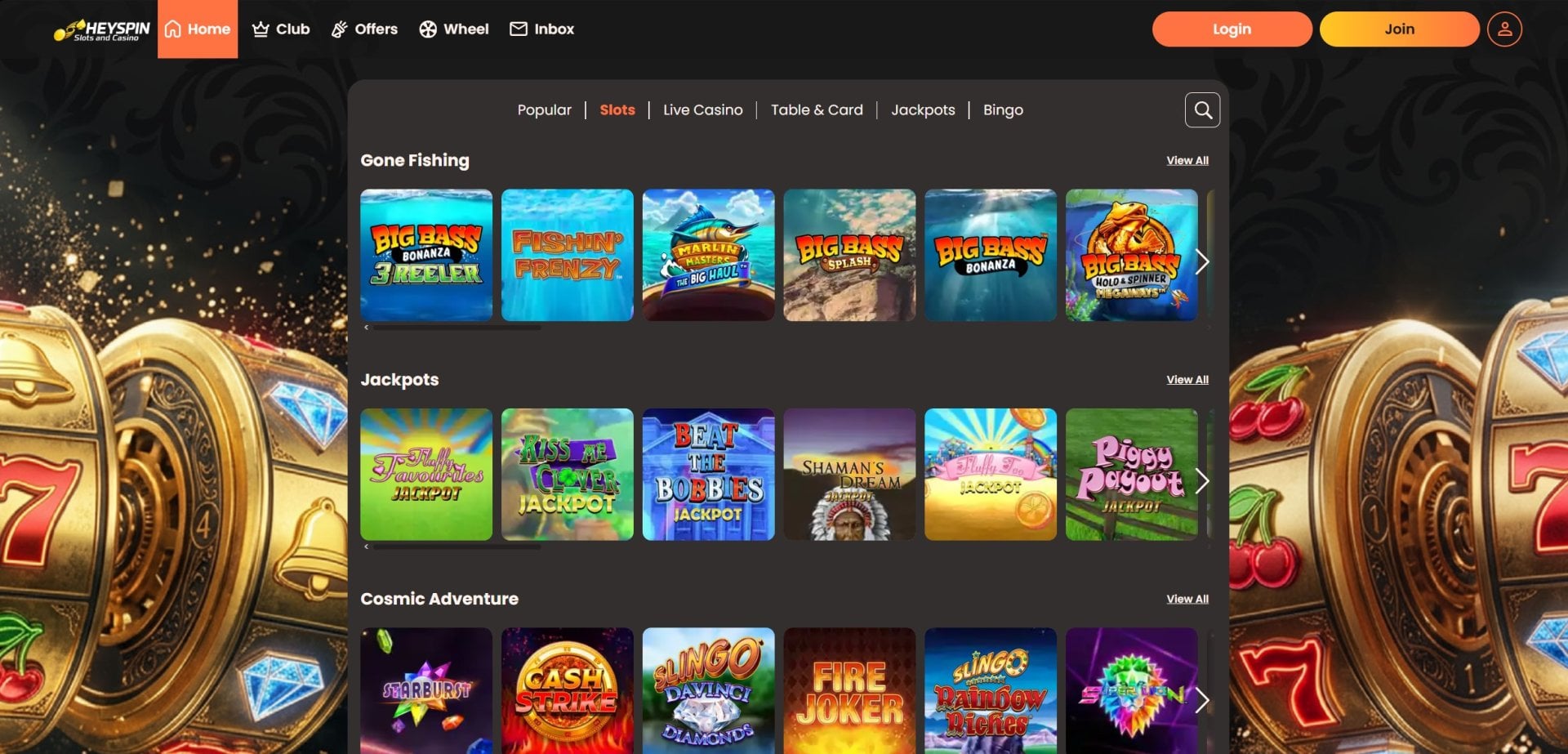 HeySpin Slot Selection