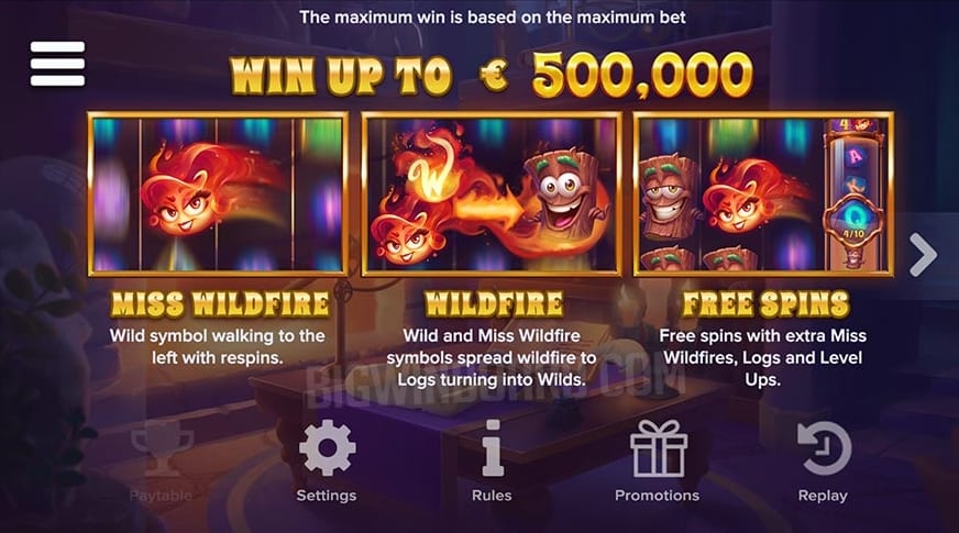 Miss Wildfire Slot Paytable