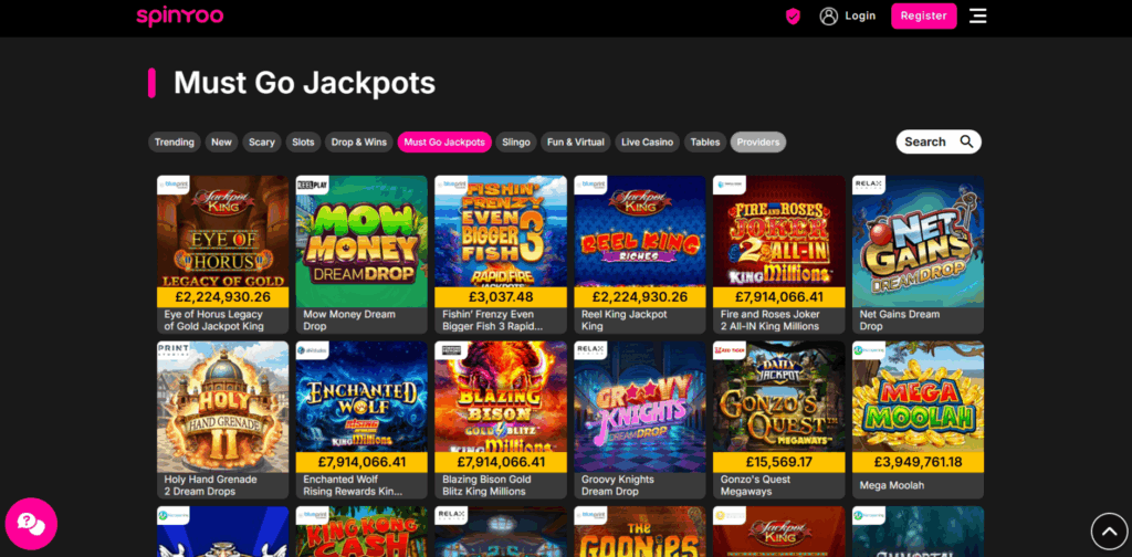 SpinYoo Must Go Jackpots Page