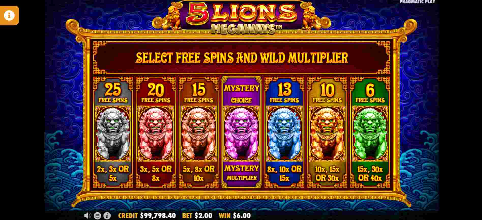 5 Lions Megaways Free Spins