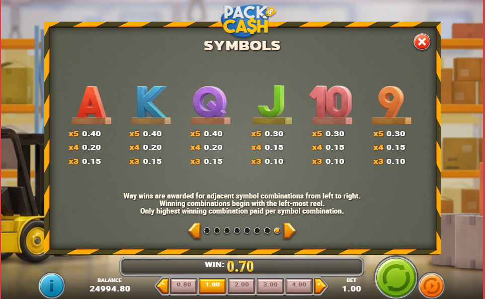 Pack and Cash Pay Table