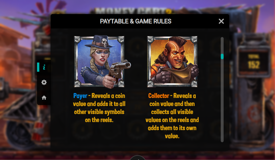 Money Cart 2 Bonus Reels Pay Table