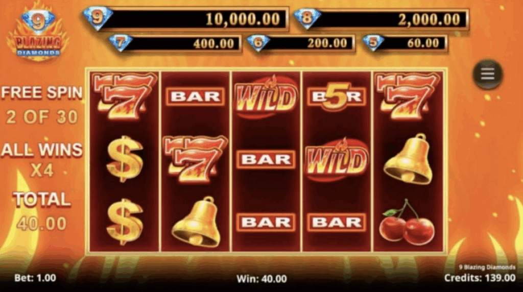 9 Blazing Diamonds WOWPOT Free Spins