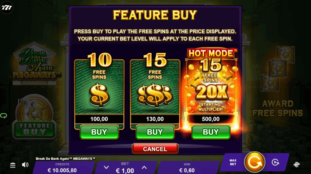 Break Da Bank Again Megaways Bonus Buy Options