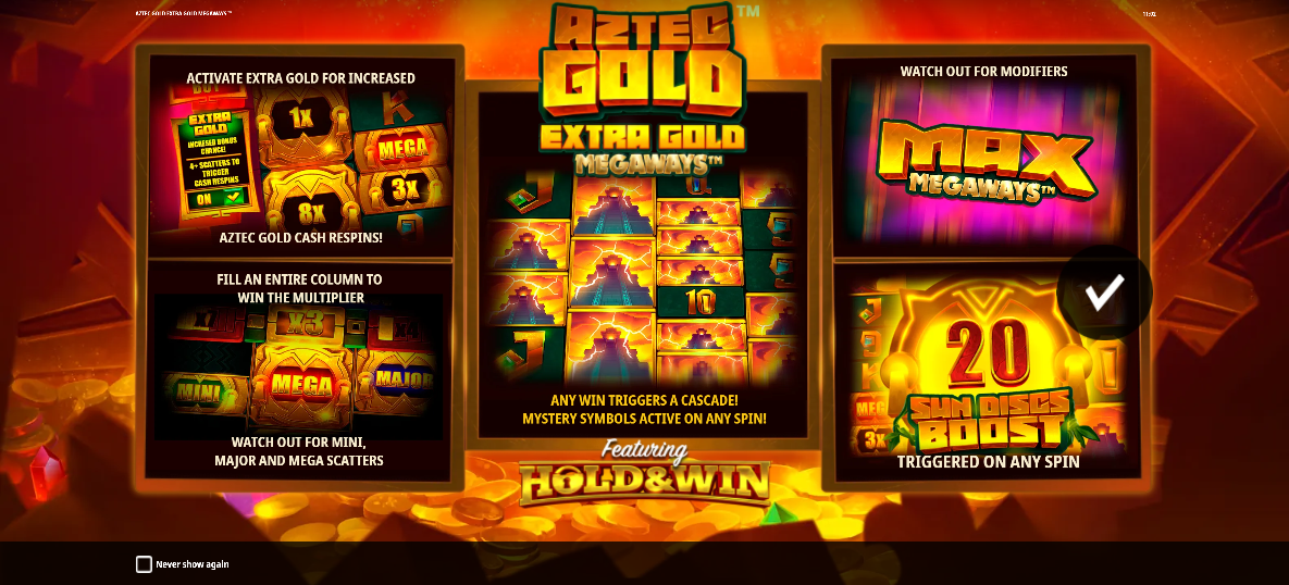Aztec Gold Extra Gold Megaways Welcome Page