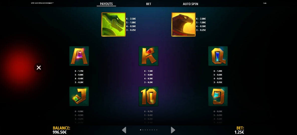 Aztec Gold Extra Gold Megaways Pay Table