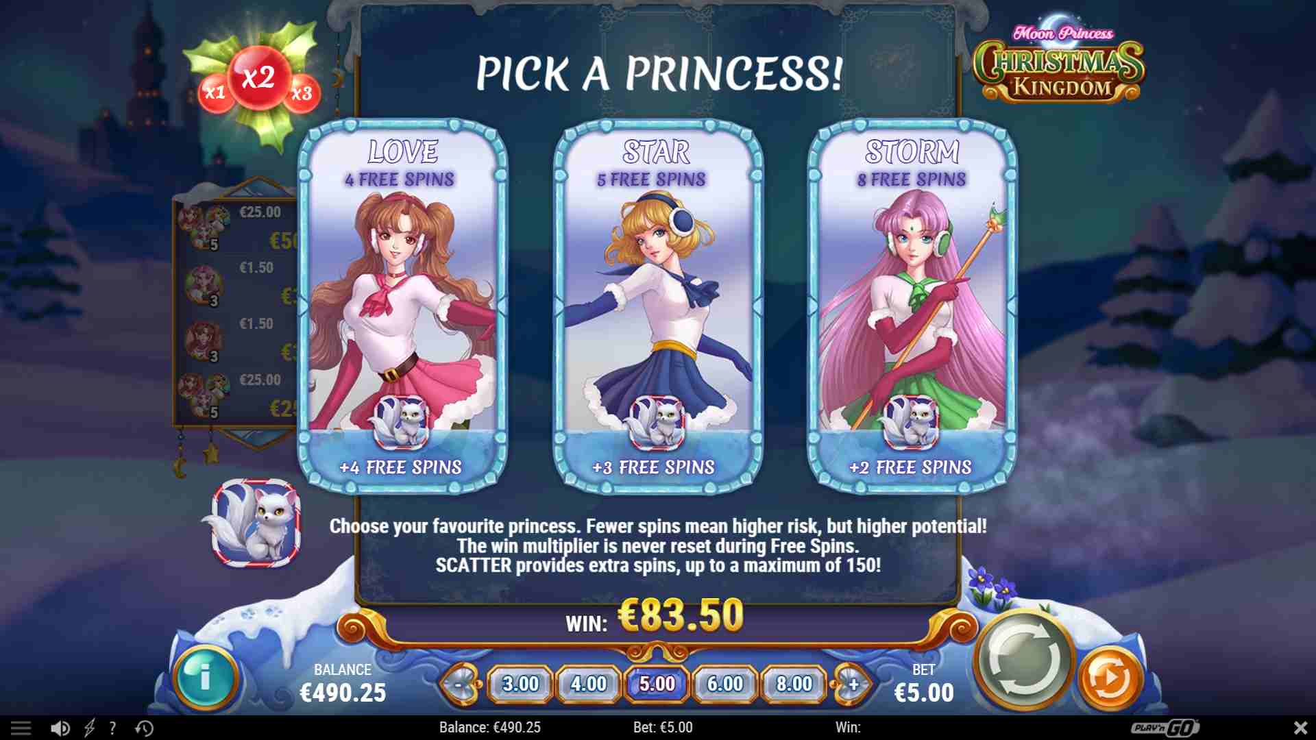 Moon Princess Christmas Kingdom Free Spins
