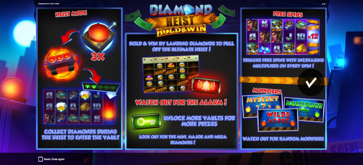Diamond Heist: Hold & Win Welcome Page