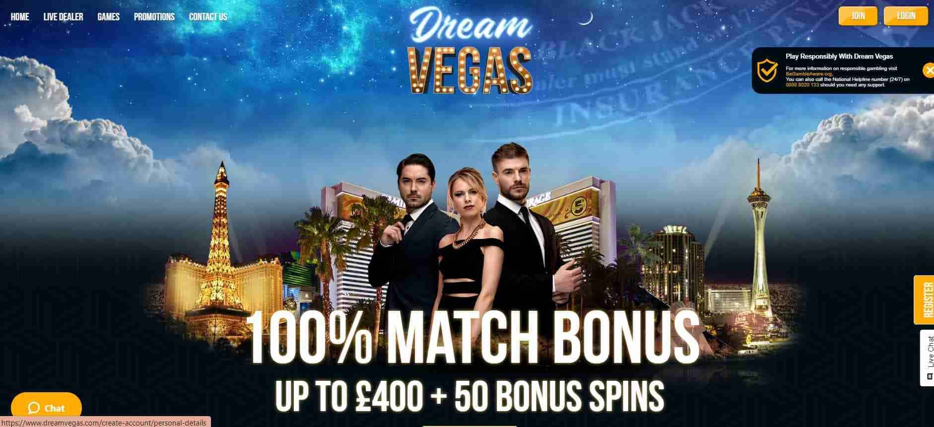 Dream Vegas Casino Home Page