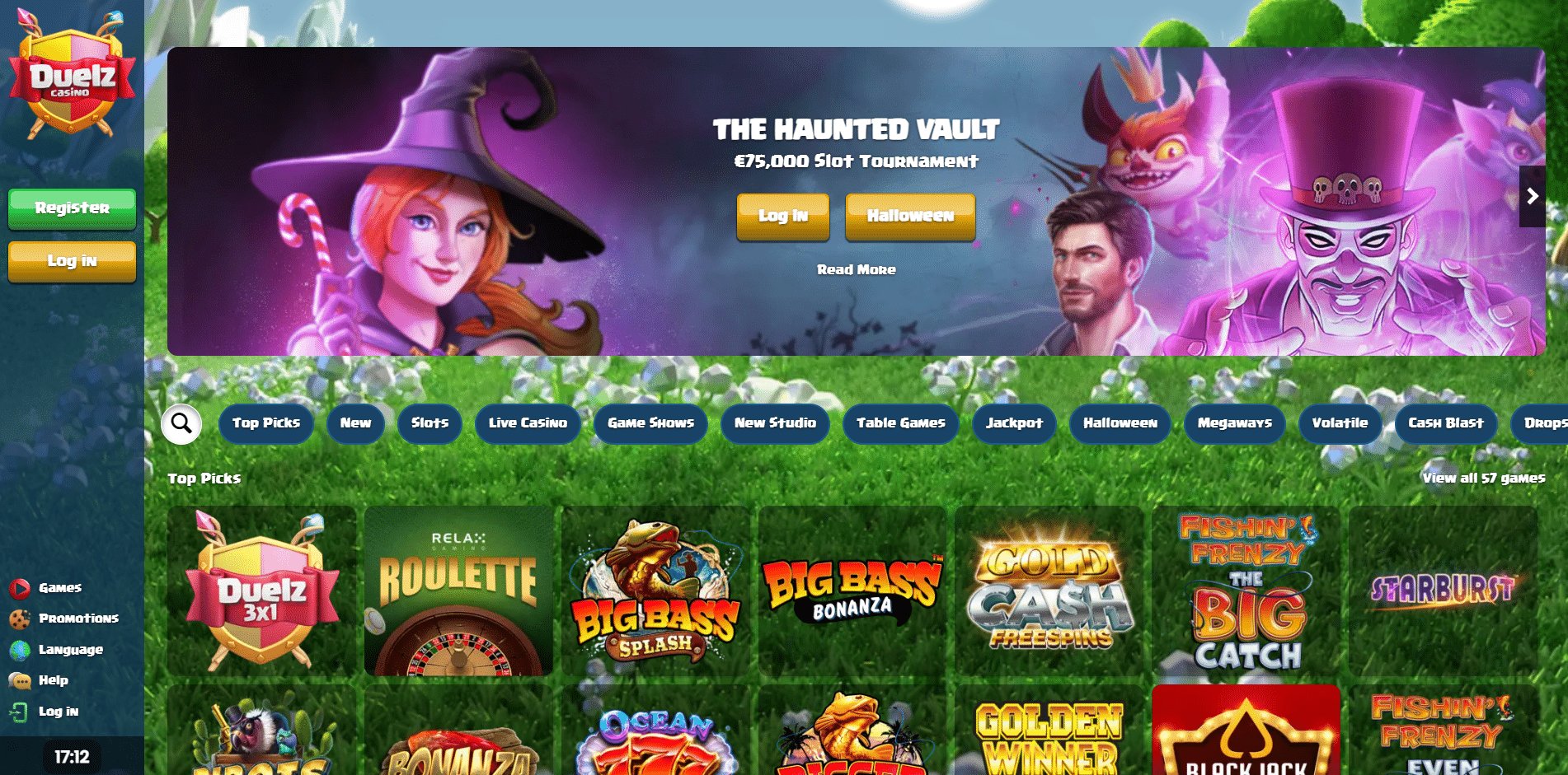 duelz casino homepage