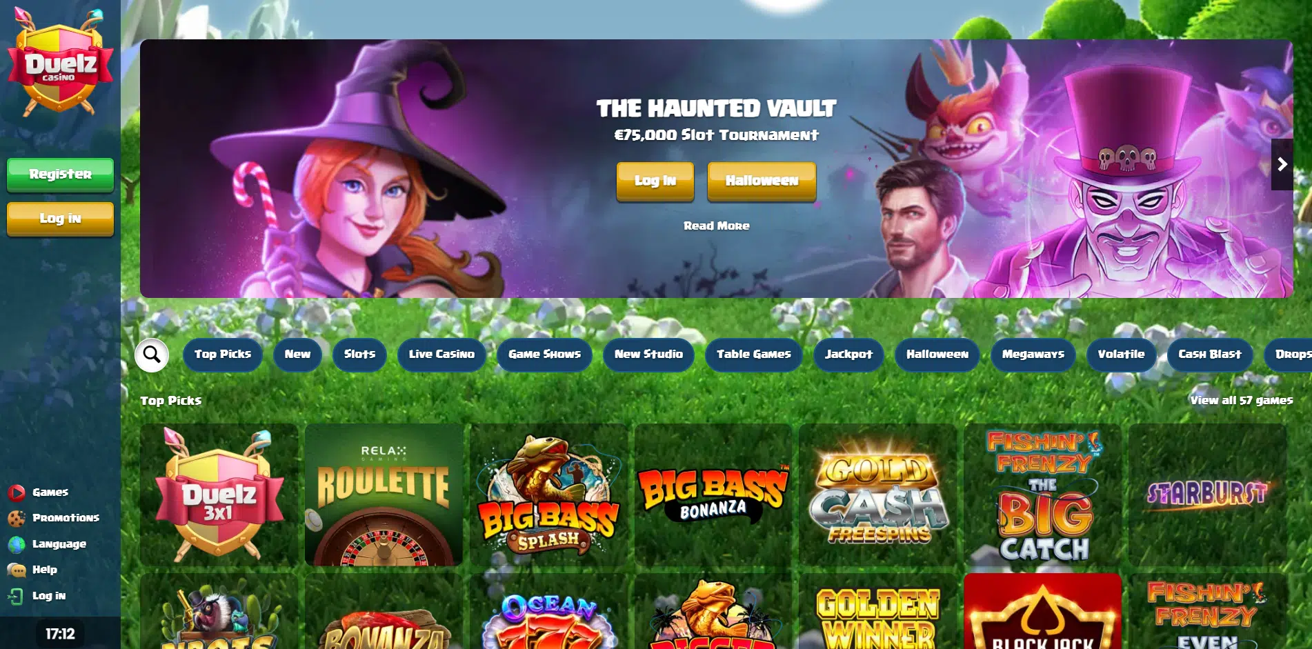 duelz casino homepage