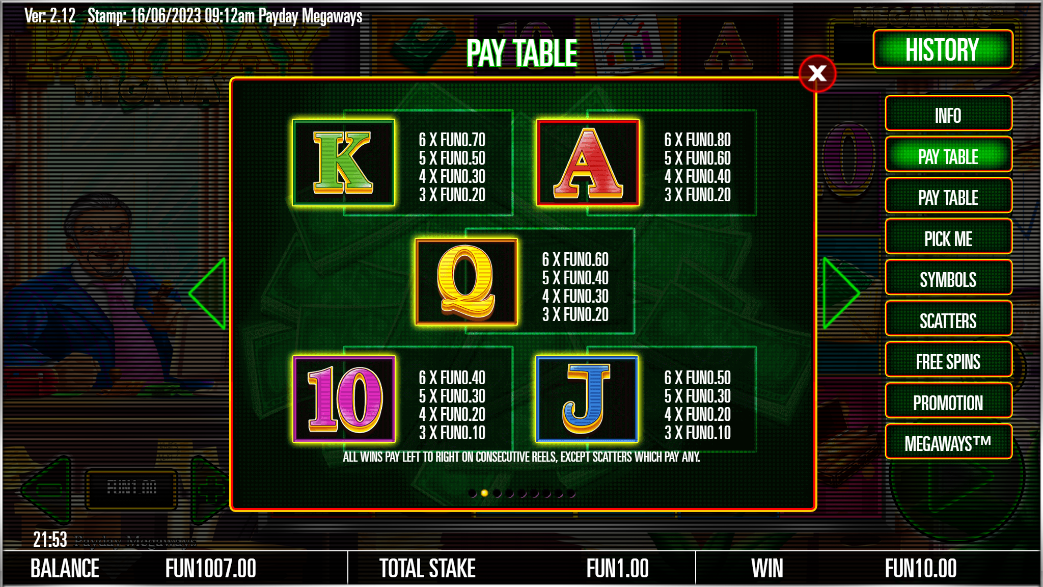 Payday Megaways Paytable