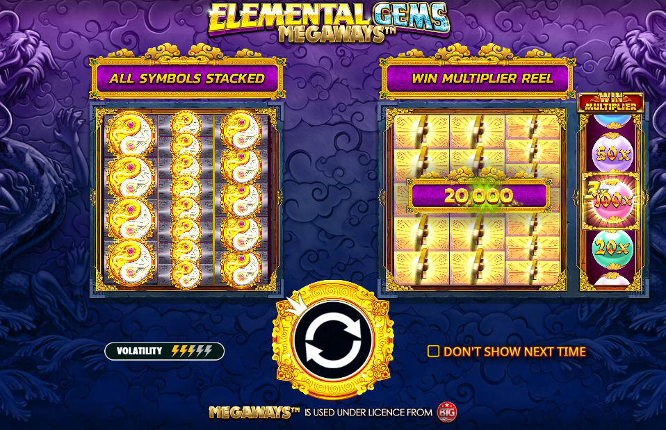 Elemental Gems Megaways Welcome Page