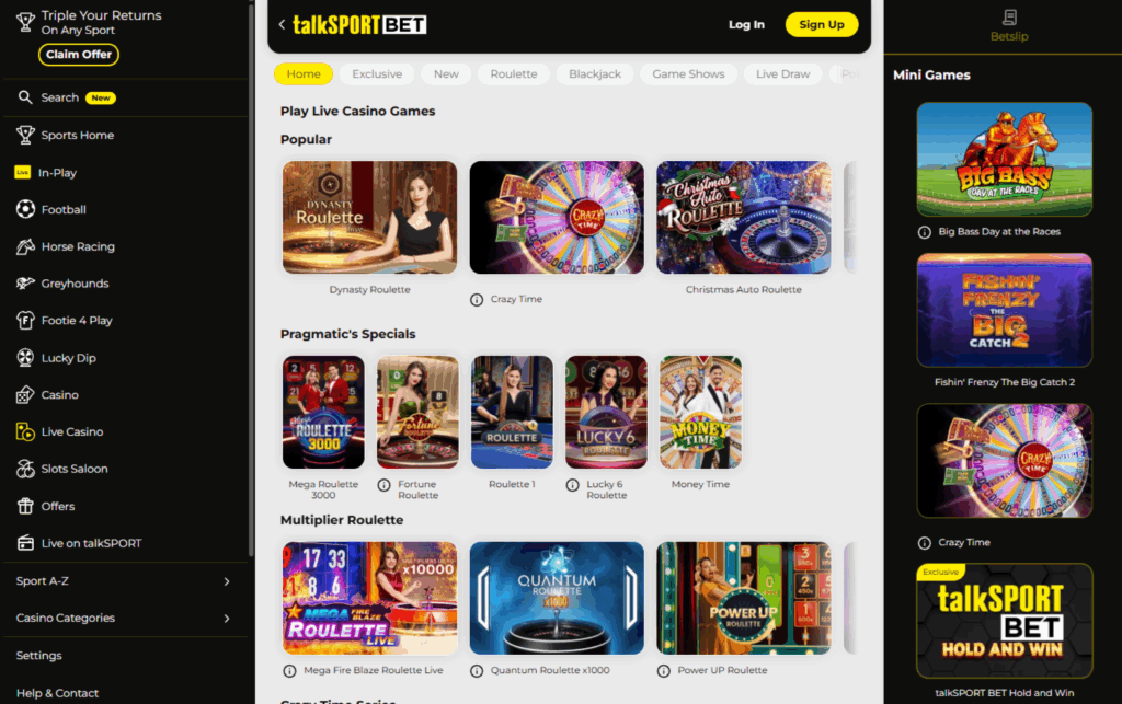 Talksport Bet Live Casino Page
