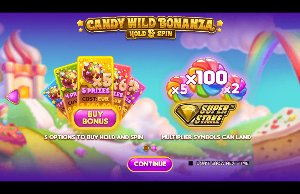 Candy Wild Bonanza Hold & Spin Welcome Page