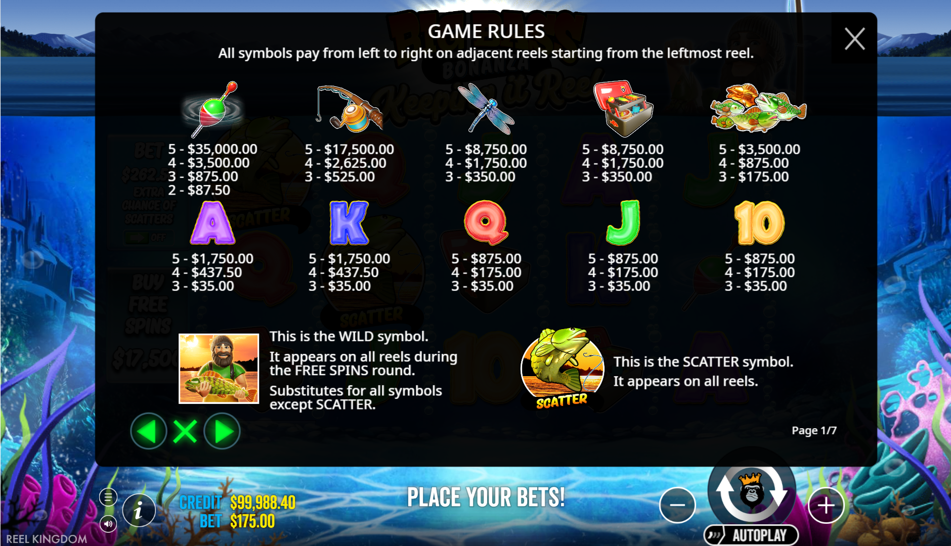 Big Bass Bonanza Keeping It Reel Paytable