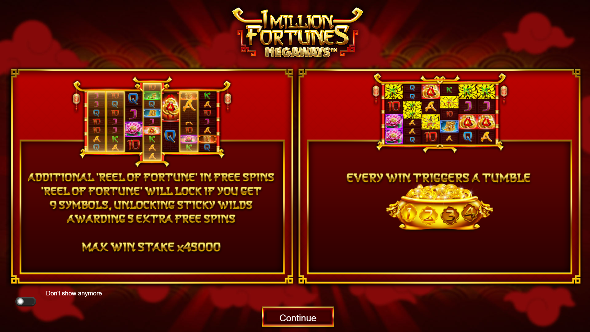 1 Million Fortunes Megaways Welcome Page