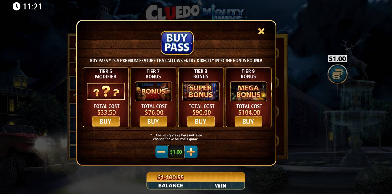 Cluedo Mighty Ways Bonus Buy Options