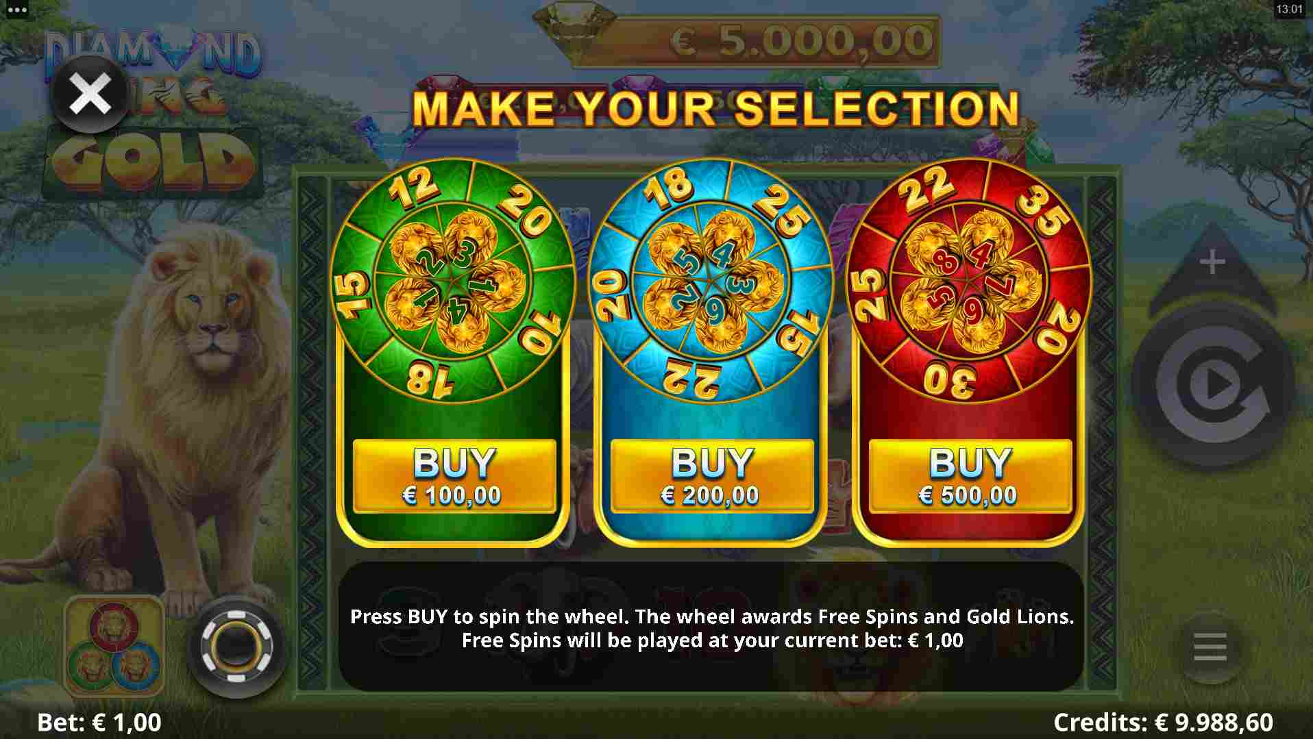 Diamond King Gold Bonus Buy Options