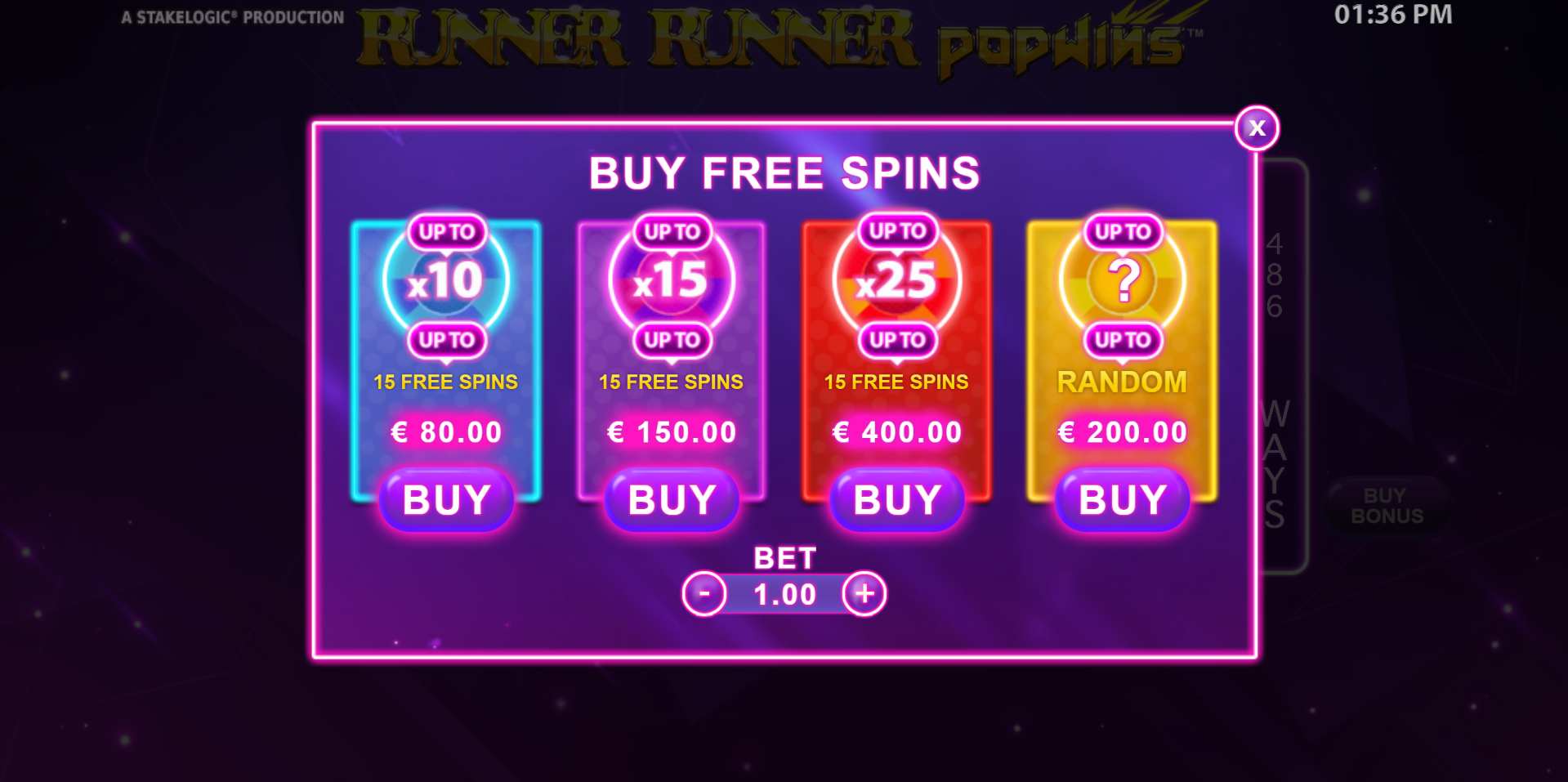 Runner Runner PopWins Bonus Buy Options